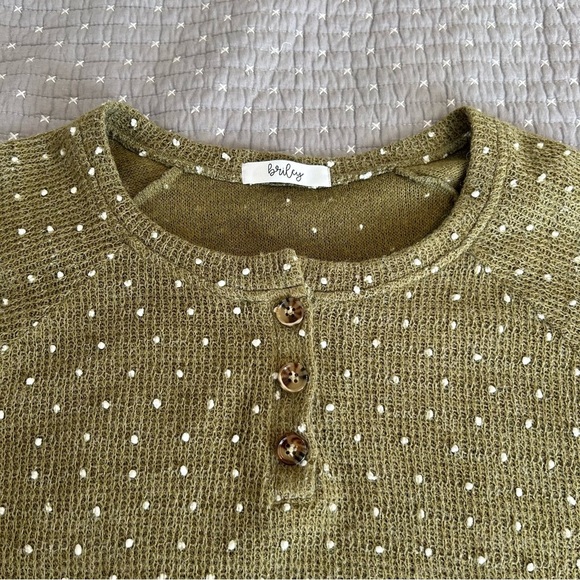 Briley Tops - Cozy Olive Green Top with Cream Dots